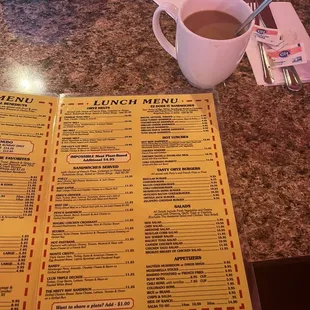 Coffee and menu