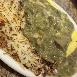 Chile Verde omelette &amp; hash browns