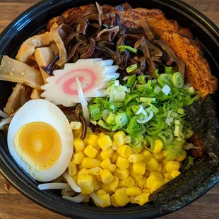Miso ramen with chashu and corn before I poured the broth in