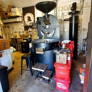 a coffee roaster in a warehouse