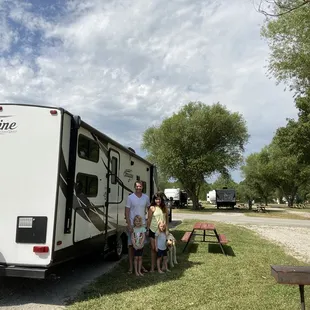Our spot with red picnic table.