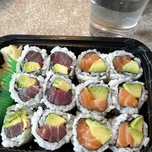 Tuna avocado and salmon avocado rolls