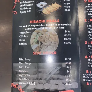 Appetizers, Hibachi Meals, and Side Orders