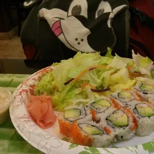 Salad and sushi