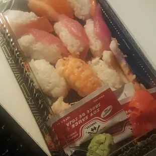 9 piece Nigiri delivered like this.  Tio: cooked food is better than the sushi here