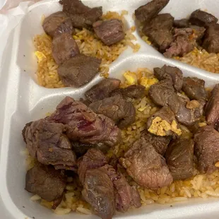 a meal in a styrofoam container