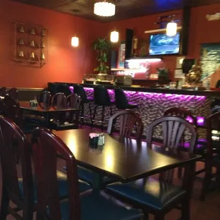 tables and chairs in a restaurant