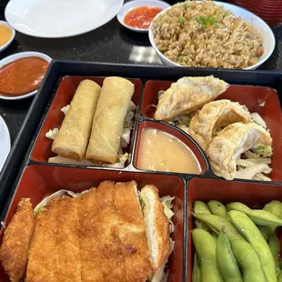 Chicken Katsu bento come with fried rice. Good size.