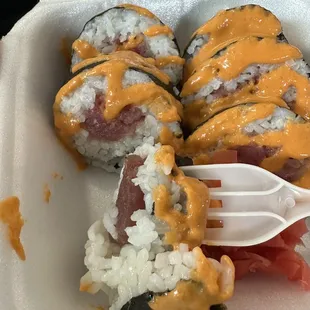 Regular rice with fishy smell tuna...yikes!