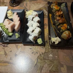 Hamachi Sashimi Seviche, Spicy Tuna Roll, Jalapenos Bomb.