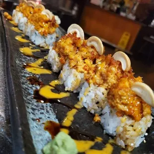 a close up of a sushi roll