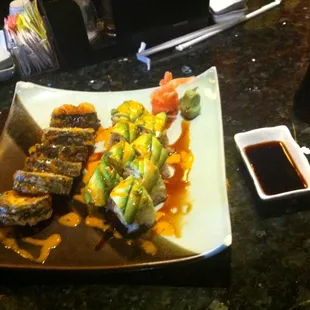 Dyno dynamite half roll of sushi &amp; spicy crawfish roll