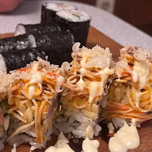 a sushi roll on a cutting board