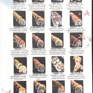 a list of different types of sushi