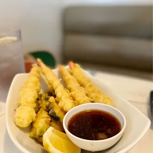 Shrimp and Vegetable Tempura. Light and airy but also satisfyingly crisp. Well done.