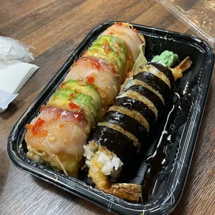 Hell fire roll (left) , Shrimp Tempura Roll (right)