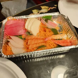 a tray of sushi
