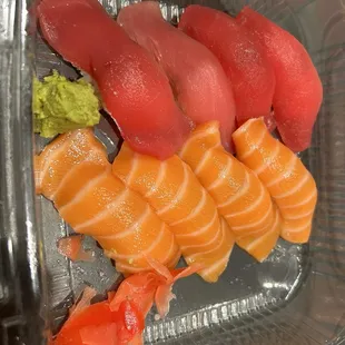 Tuna nigiri and salmon nigiri