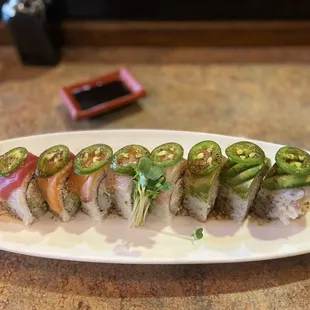 Rainbow roll with jalapeños