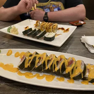 Osaka roll in front and Ninja And snapper rolls in back