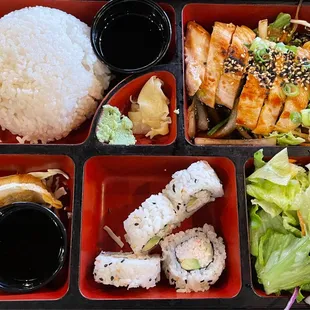a close up of a bento box