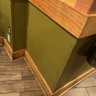 Walls had food splatters and floors were sticky.