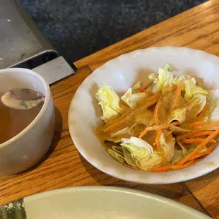 Ginger salad and broth with mushrooms