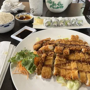 Chicken Katsu, Boston Roll, White Rice Side Dish.