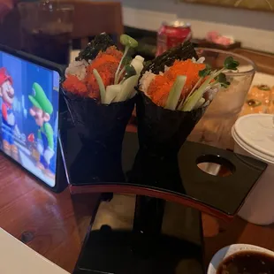 Spicy tuna hand rolls