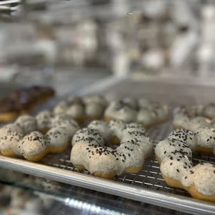 a variety of doughnuts on display