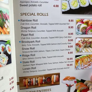 a menu for sushi rolls