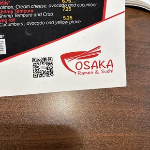 Osaka Menu