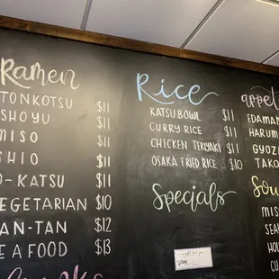 Menu and pricing