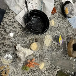 a variety of food items on a table