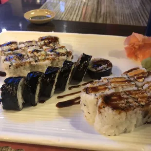 Salmon skin, eel cucumber &amp; sweet potato roll