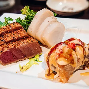 Escolar and seared tuna sashimi