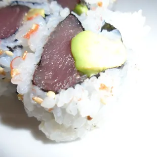 Tuna avocado roll, close-up.