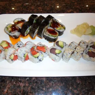 My selection of 3 tuna based sushi rolls.
