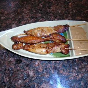 Chicken choo with peanut based dipping sauce.