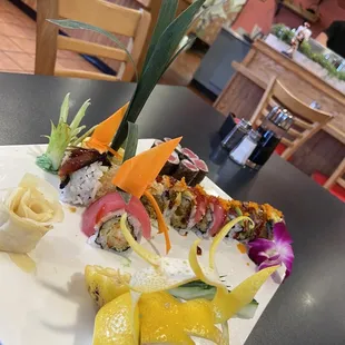 a plate of sushi and hibachi