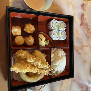 Bento box with Shrimp and Vegetables Tempura