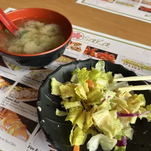 Lunch side salad and miso soup