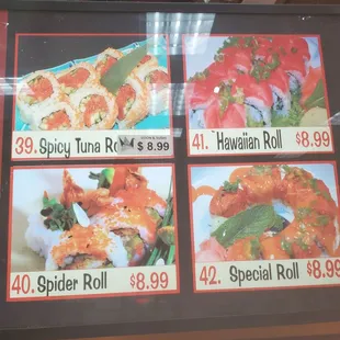 prices of sushi and rolls