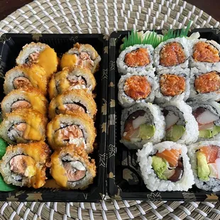 Lunch special, 3 different rolls for $13.50! I brought back for my dad. He was so full!