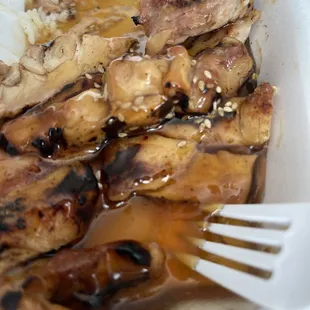 Nasty jelly teriyaki and disgusting food.