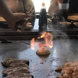 a grill with a lot of food on it