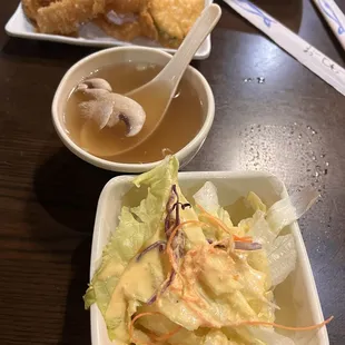 Clear Soup Green Salad Tempura Appetizer