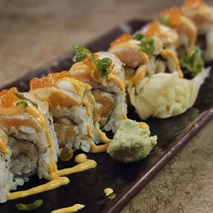 a long roll of sushi