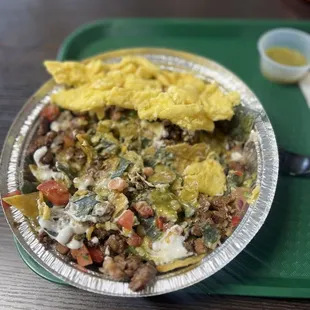 Chilaquiles Breakfast (green salsa and steak)