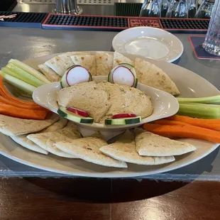 Humus plate. Delicious appetizer and it's on Happy Hour too